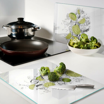 Tagliere in vetro temperato con decoro di limoni e motivo ghiaccio