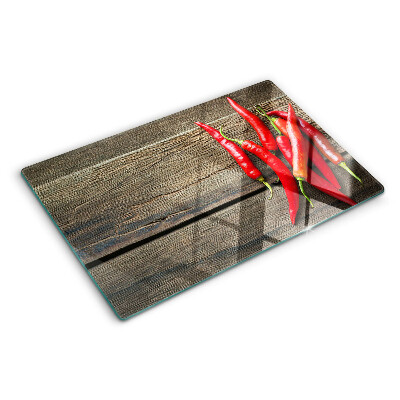 Tagliere in vetro temperato Peperoncini su sfondo di legno