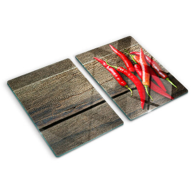 Tagliere in vetro temperato Peperoncini su sfondo di legno