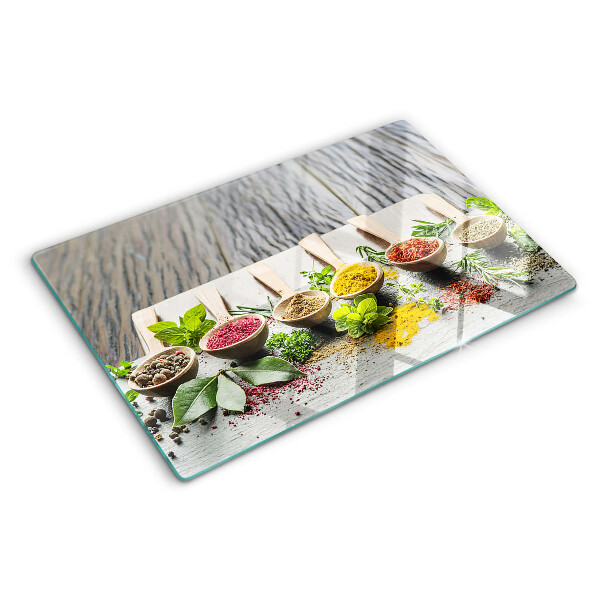 Tagliere in vetro temperato con decorazione a tema spezie ed erbe