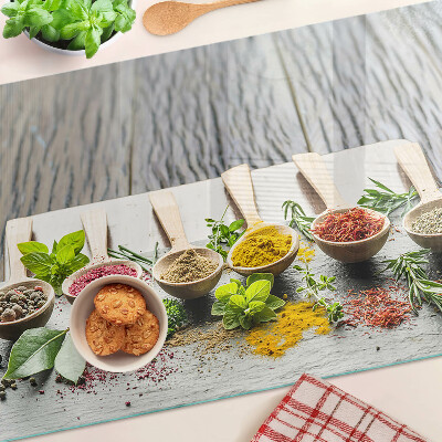 Tagliere in vetro temperato con decorazione a tema spezie ed erbe