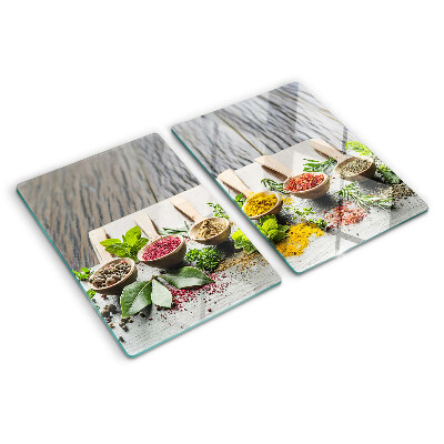 Tagliere in vetro temperato con decorazione a tema spezie ed erbe