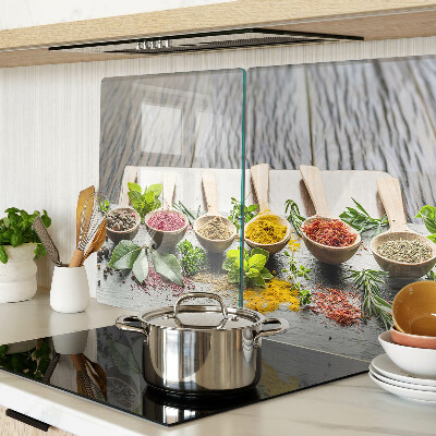 Tagliere in vetro temperato con decorazione a tema spezie ed erbe