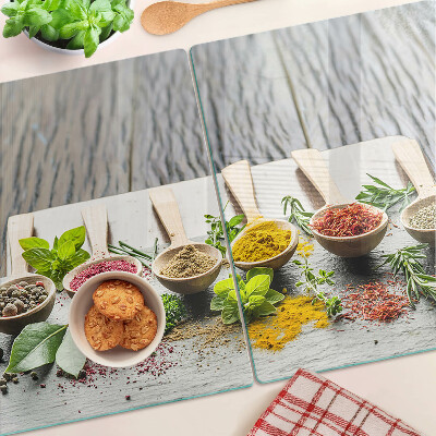 Tagliere in vetro temperato con decorazione a tema spezie ed erbe