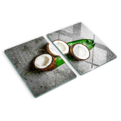 Tagliere in vetro temperato con motivo di cocco su sfondo effetto cemento