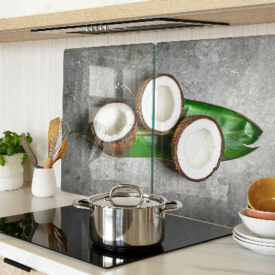 Tagliere in vetro temperato con motivo di cocco su sfondo effetto cemento