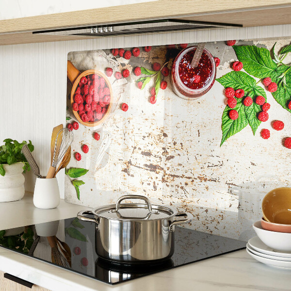 Tagliere in vetro con stampa di lamponi e foglie