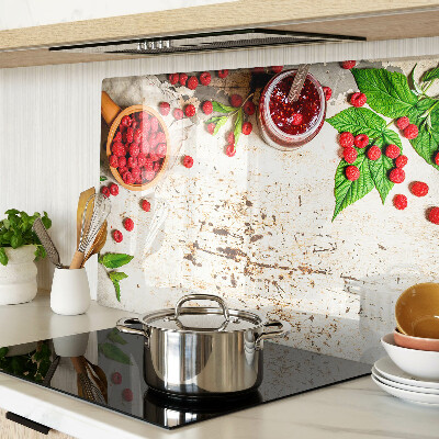 Tagliere in vetro con stampa di lamponi e foglie