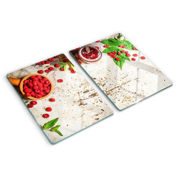 Tagliere in vetro con stampa di lamponi e foglie