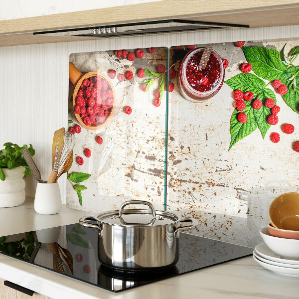 Tagliere in vetro con stampa di lamponi e foglie