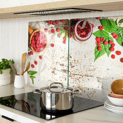 Tagliere in vetro con stampa di lamponi e foglie