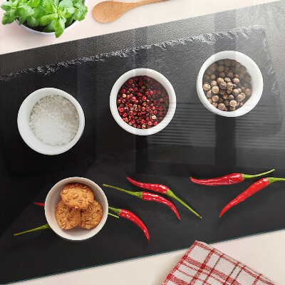 Tagliere in vetro temperato con stampa di spezie e peperoncini rossi