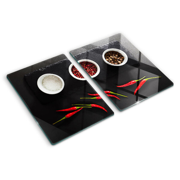 Tagliere in vetro temperato con stampa di spezie e peperoncini rossi