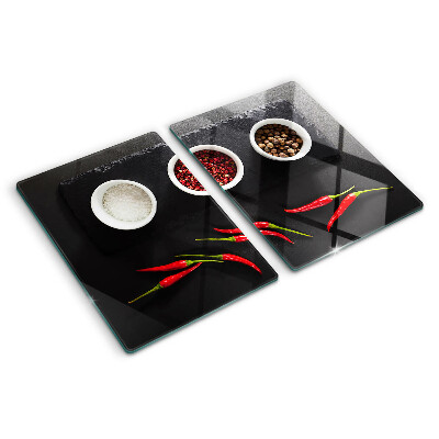 Tagliere in vetro temperato con stampa di spezie e peperoncini rossi