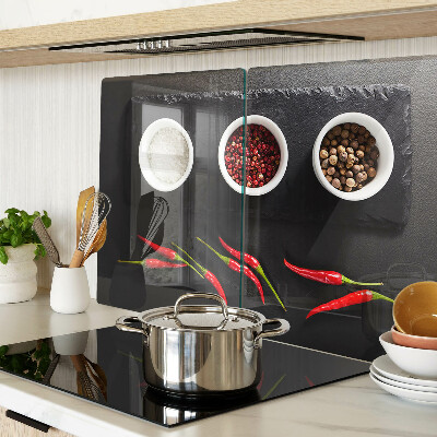 Tagliere in vetro temperato con stampa di spezie e peperoncini rossi