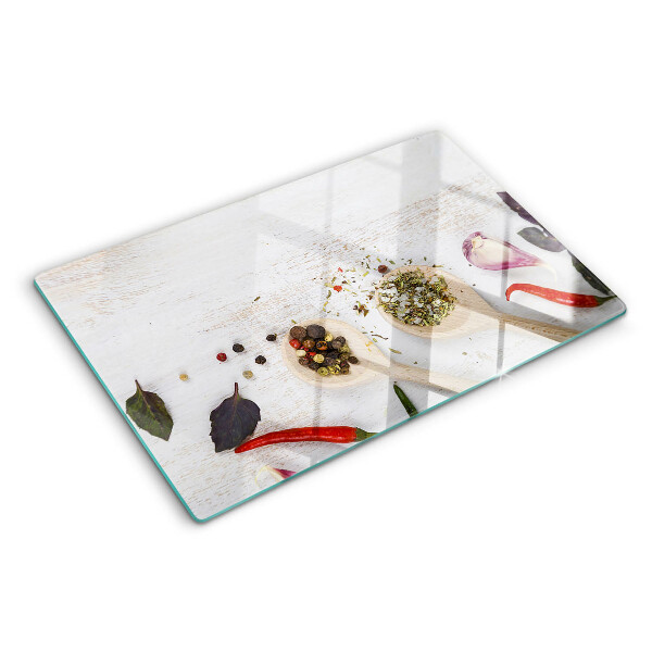 Tagliere in vetro temperato con motivo spezie ed erbe