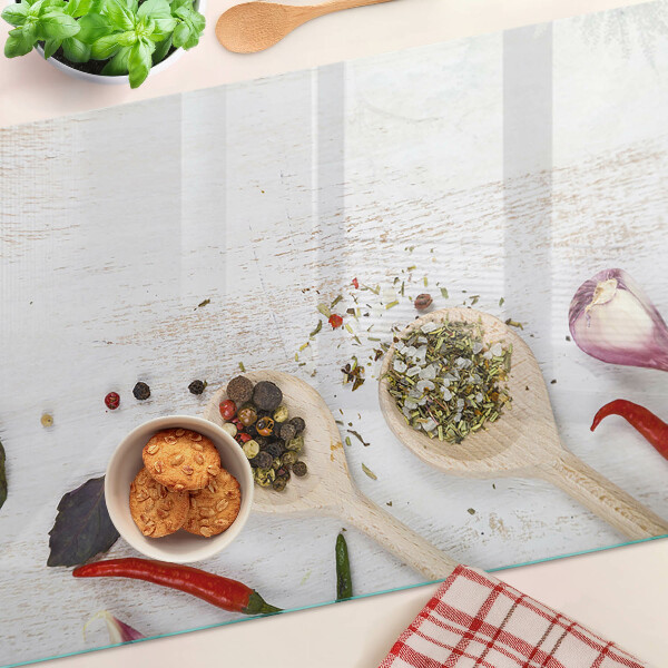 Tagliere in vetro temperato con motivo spezie ed erbe