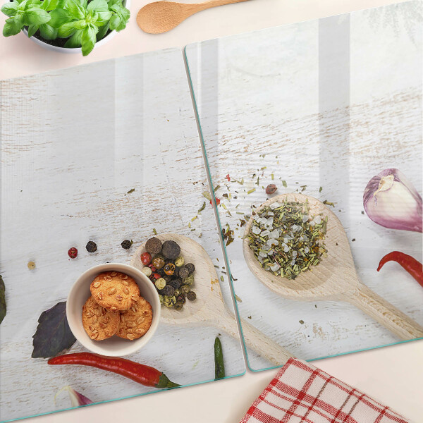 Tagliere in vetro temperato con motivo spezie ed erbe