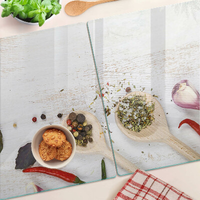 Tagliere in vetro temperato con motivo spezie ed erbe