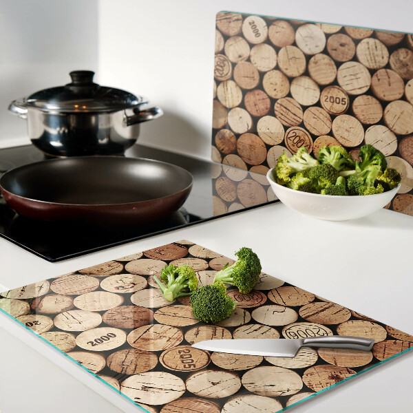 Tagliere in vetro temperato con tappi per vino