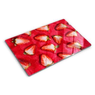 Tagliere in vetro temperato Fragole su sfondo rosa
