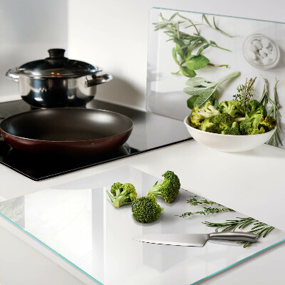 Tagliere in vetro con stampa a tema erbe da cucina