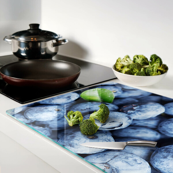 Tagliere in vetro con stampa di mirtilli e foglia