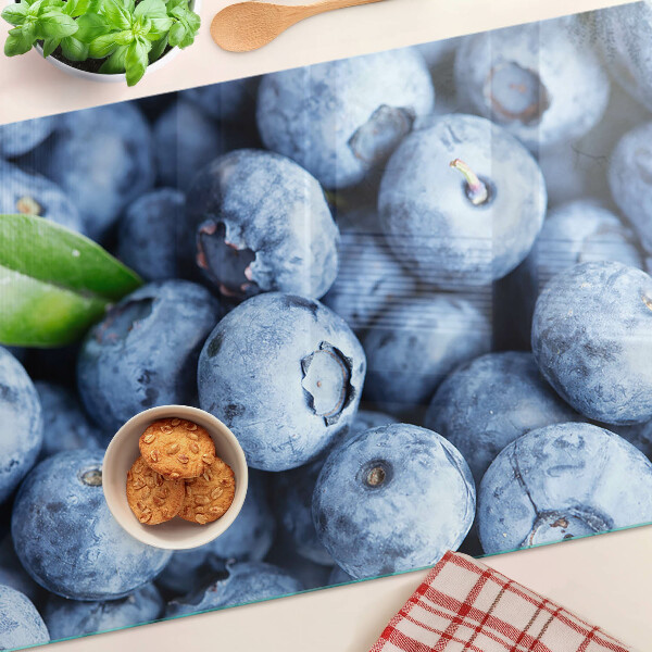 Tagliere in vetro con stampa di mirtilli e foglia
