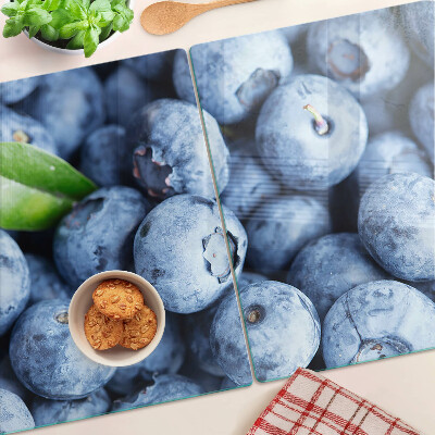Tagliere in vetro con stampa di mirtilli e foglia