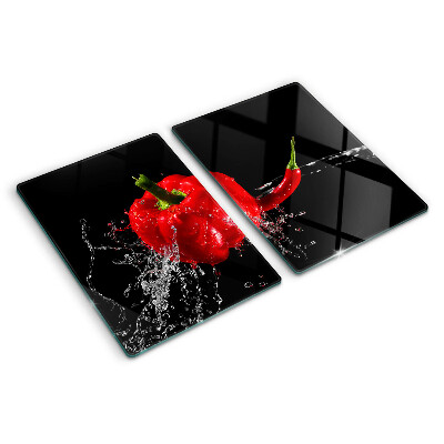Tagliere in vetro temperato con stampa di peperone rosso immerso in acqua