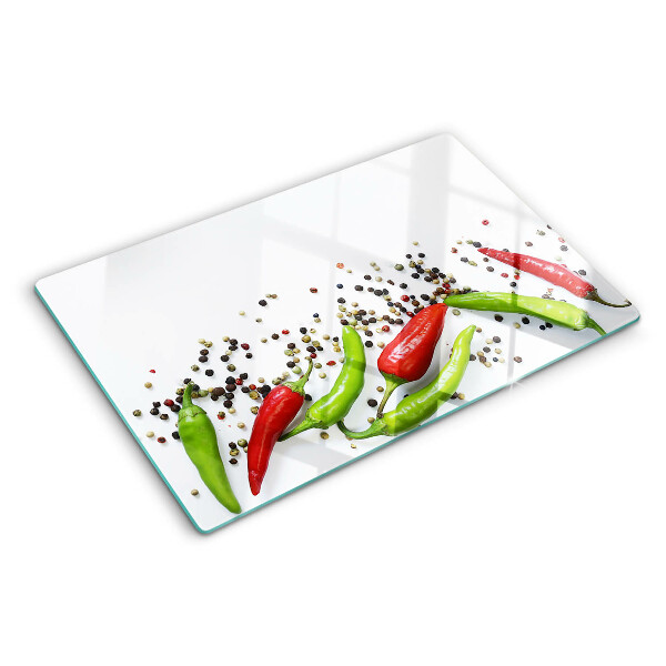 Tagliere in vetro temperato con motivo peperone e pepe