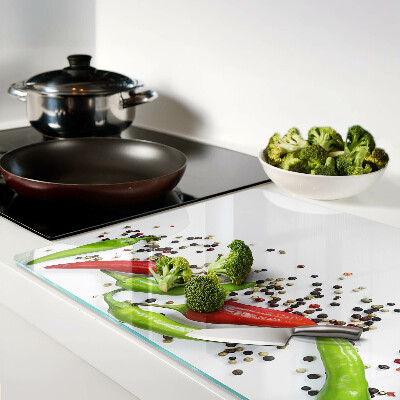 Tagliere in vetro temperato con motivo peperone e pepe