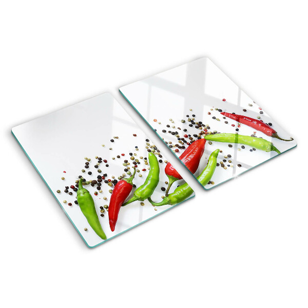 Tagliere in vetro temperato con motivo peperone e pepe