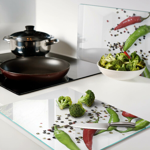 Tagliere in vetro temperato con motivo peperone e pepe