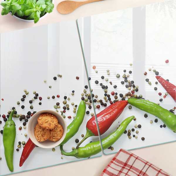Tagliere in vetro temperato con motivo peperone e pepe