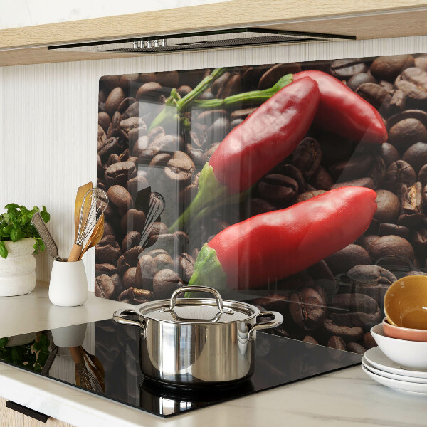 Tagliere in vetro con stampa a tema caffè e peperoncini