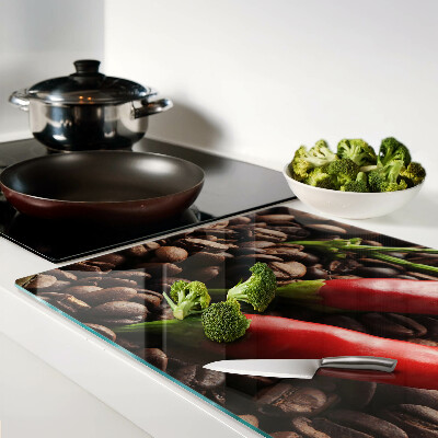 Tagliere in vetro con stampa a tema caffè e peperoncini