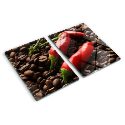 Tagliere in vetro con stampa a tema caffè e peperoncini
