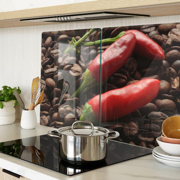 Tagliere in vetro con stampa a tema caffè e peperoncini