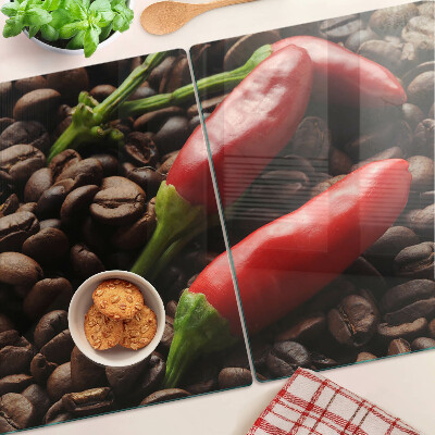 Tagliere in vetro con stampa a tema caffè e peperoncini