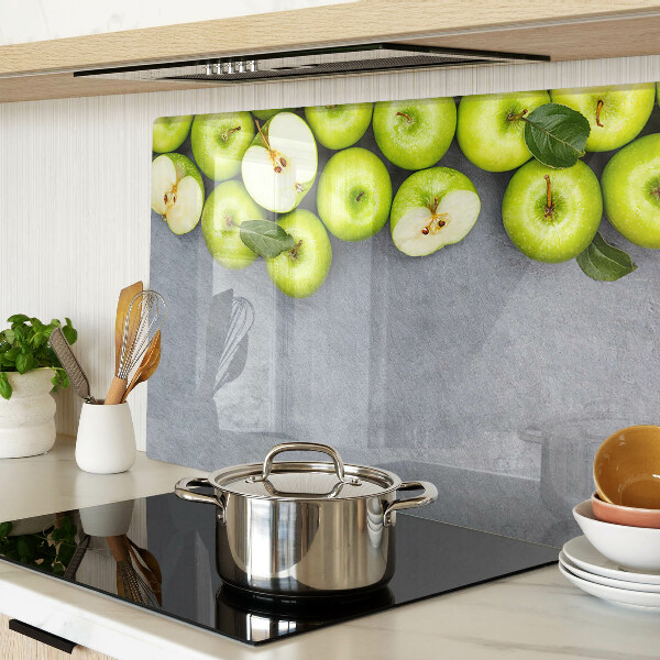 Tagliere in vetro temperato con stampa di mele verdi su sfondo grigio