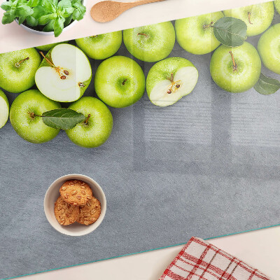 Tagliere in vetro temperato con stampa di mele verdi su sfondo grigio