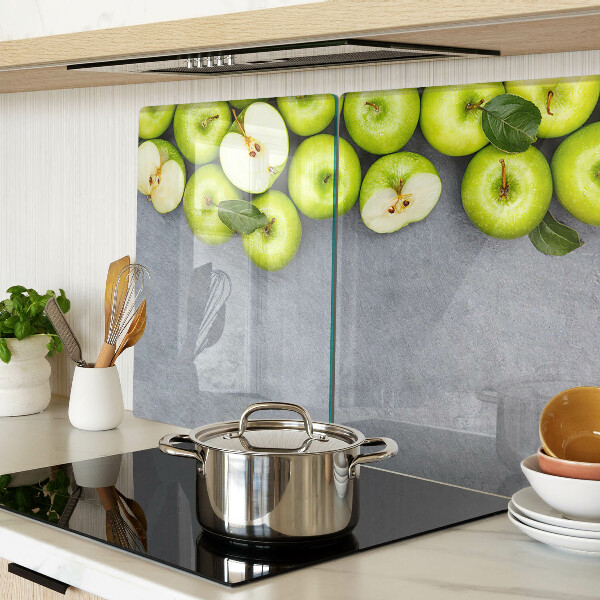Tagliere in vetro temperato con stampa di mele verdi su sfondo grigio