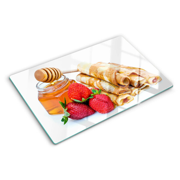 Tagliere in vetro temperato Pancake con miele e fragole