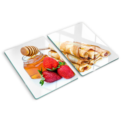 Tagliere in vetro temperato Pancake con miele e fragole
