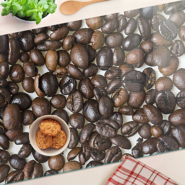 Tagliere in vetro temperato con motivo di chicchi di caffè