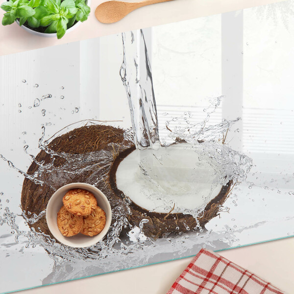 Tagliere in vetro temperato con motivo cocco con effetto acqua e schizzo