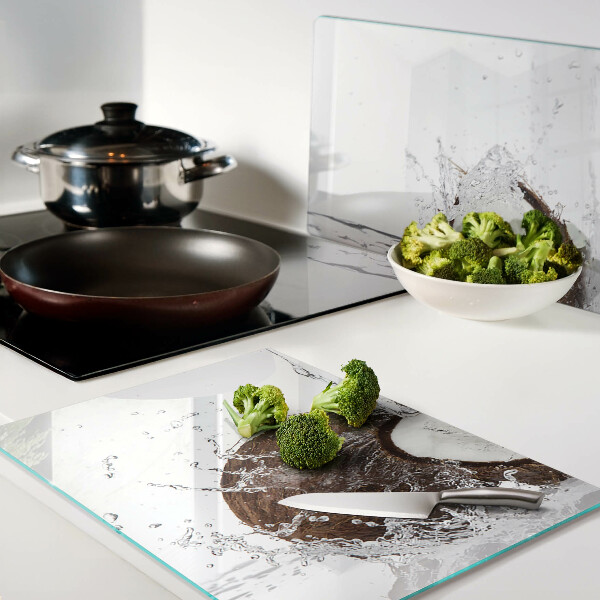 Tagliere in vetro temperato con motivo cocco con effetto acqua e schizzo