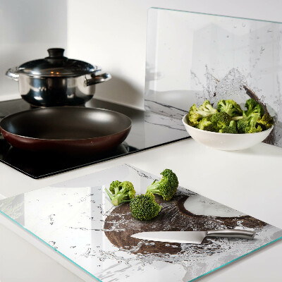 Tagliere in vetro temperato con motivo cocco con effetto acqua e schizzo