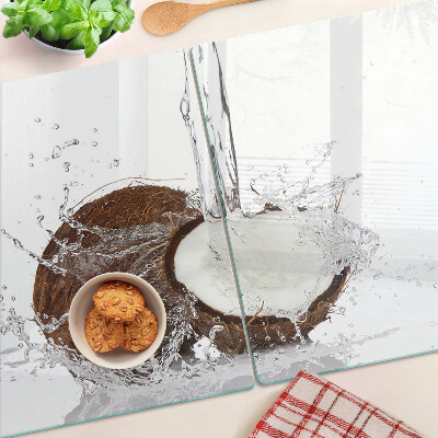 Tagliere in vetro temperato con motivo cocco con effetto acqua e schizzo